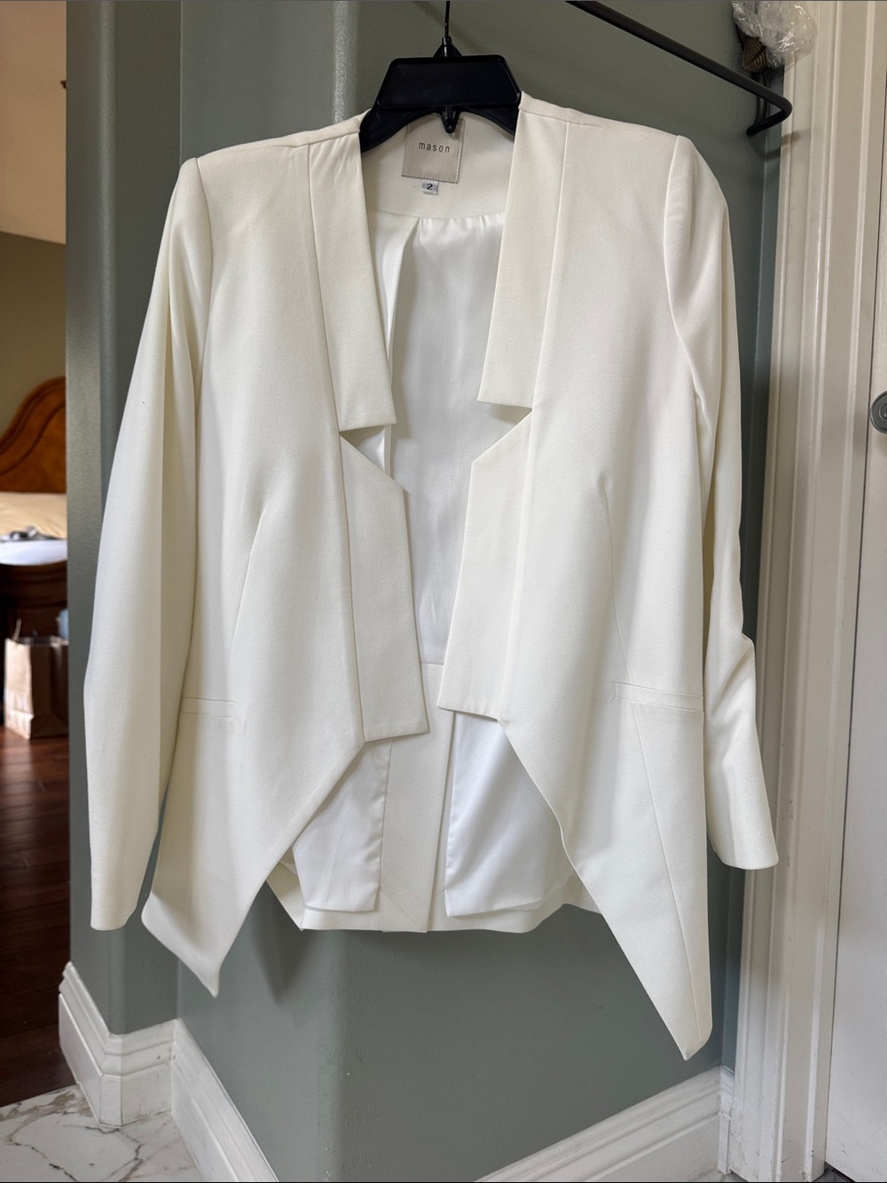 Mason Ivory Open-Front Draped Blazer